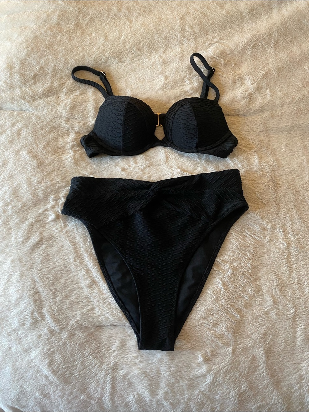 Victoria's Secret Black Textured High-Waist Bikini Size S and 34A